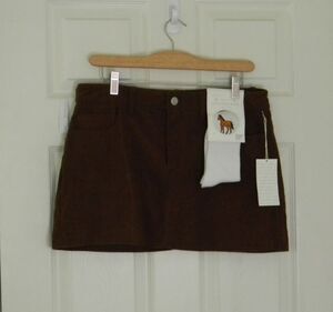 Project Rebel Brown Corduroy Mini Skirt w/ Horse Socks Sz Large NWT
